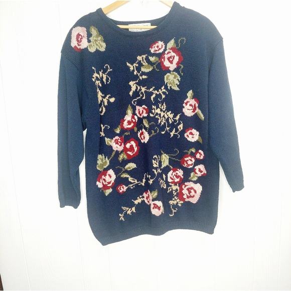 Cottagecore Cross Stitch Sweater Chrysantheme Women - Picture 1 of 3